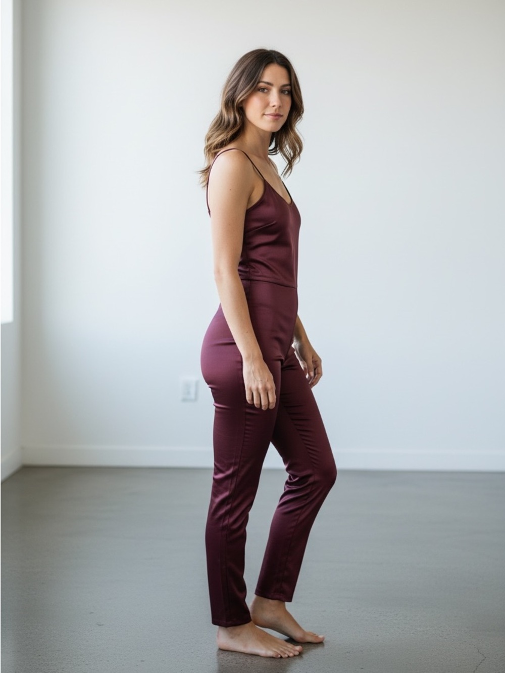 wild fable Satin Sleeveless Jumpsuit in Burgundy